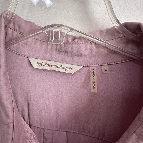 Soft Surroundings Tencel Tunic L Dusty Rose Roll Tab Sleeve Top Half Snap 2AC71 - Picture 4 of 8